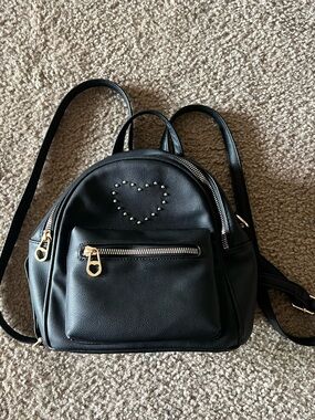 Black Studded Heart Mini Backpack - Women